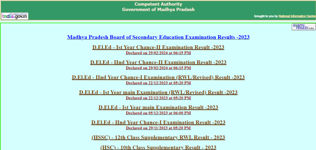 MP Board 10th Result